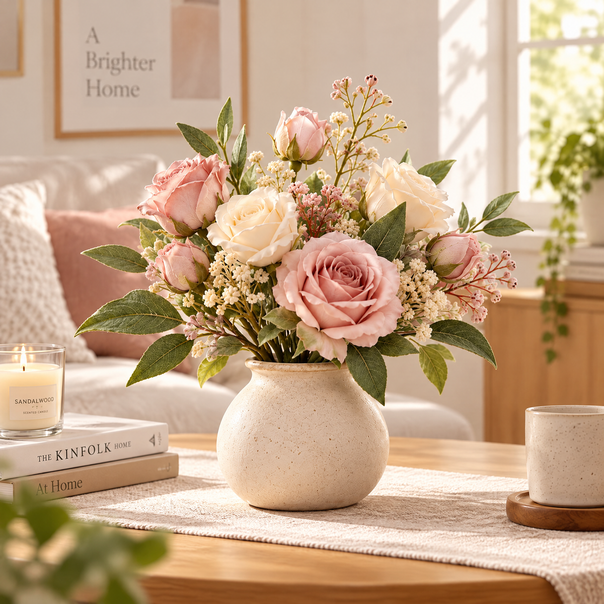 Faux Rose Bud Vase Arrangement
