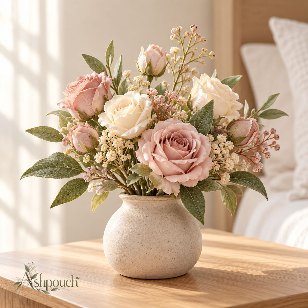 Faux Rose Bud Vase Arrangement