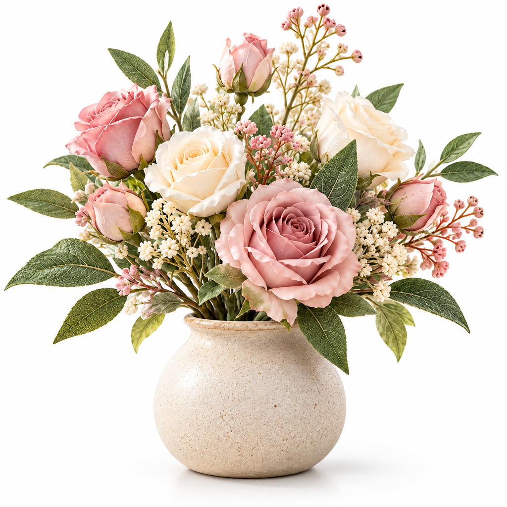 Faux Rose Bud Vase Arrangement